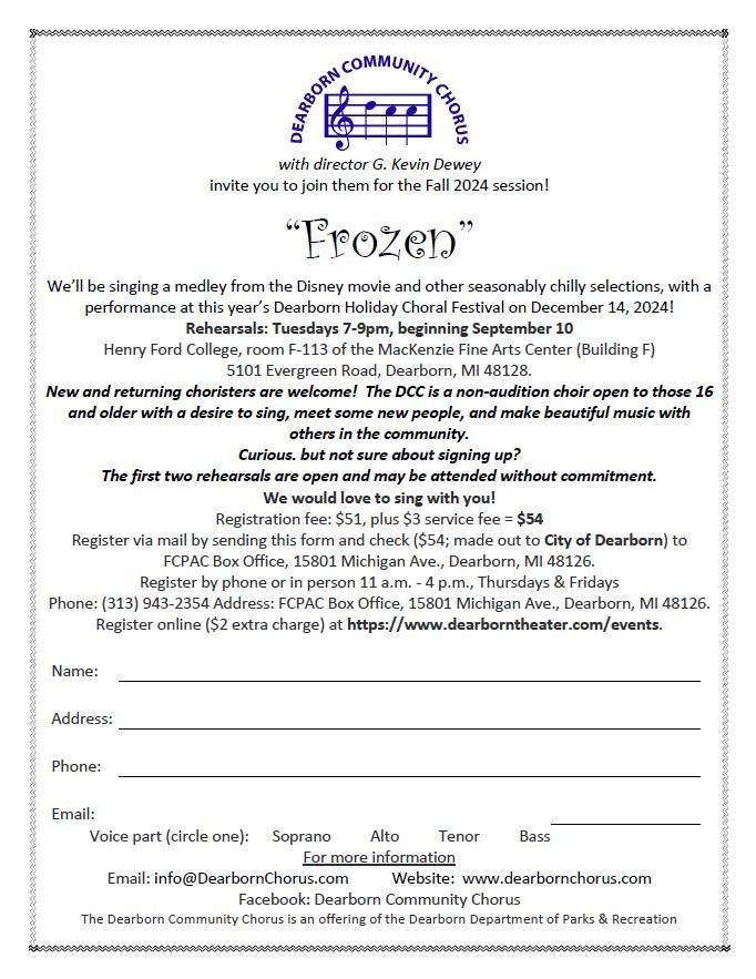 Dearborn Community Chorus Fall Registation